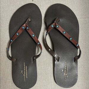 American Eagle Outfitters Brown and Black Sandals with Blue Accents